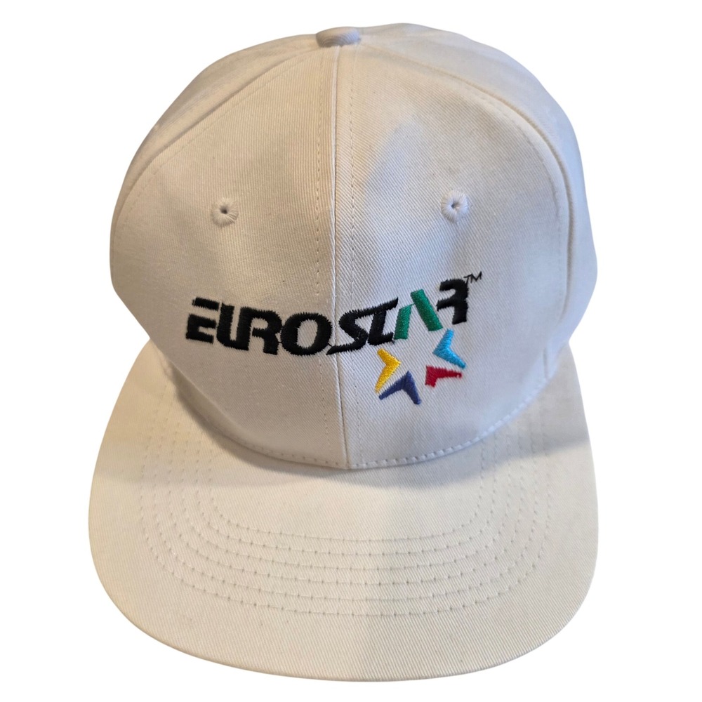 Vintage 90s Eurostar High Speed Train Promo Snapback Hat White Cotton Cap Rail